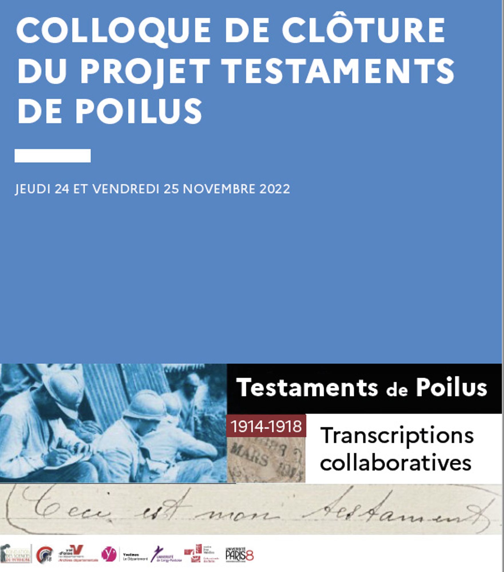 Colloque de clôture du projet Testaments de Poilus