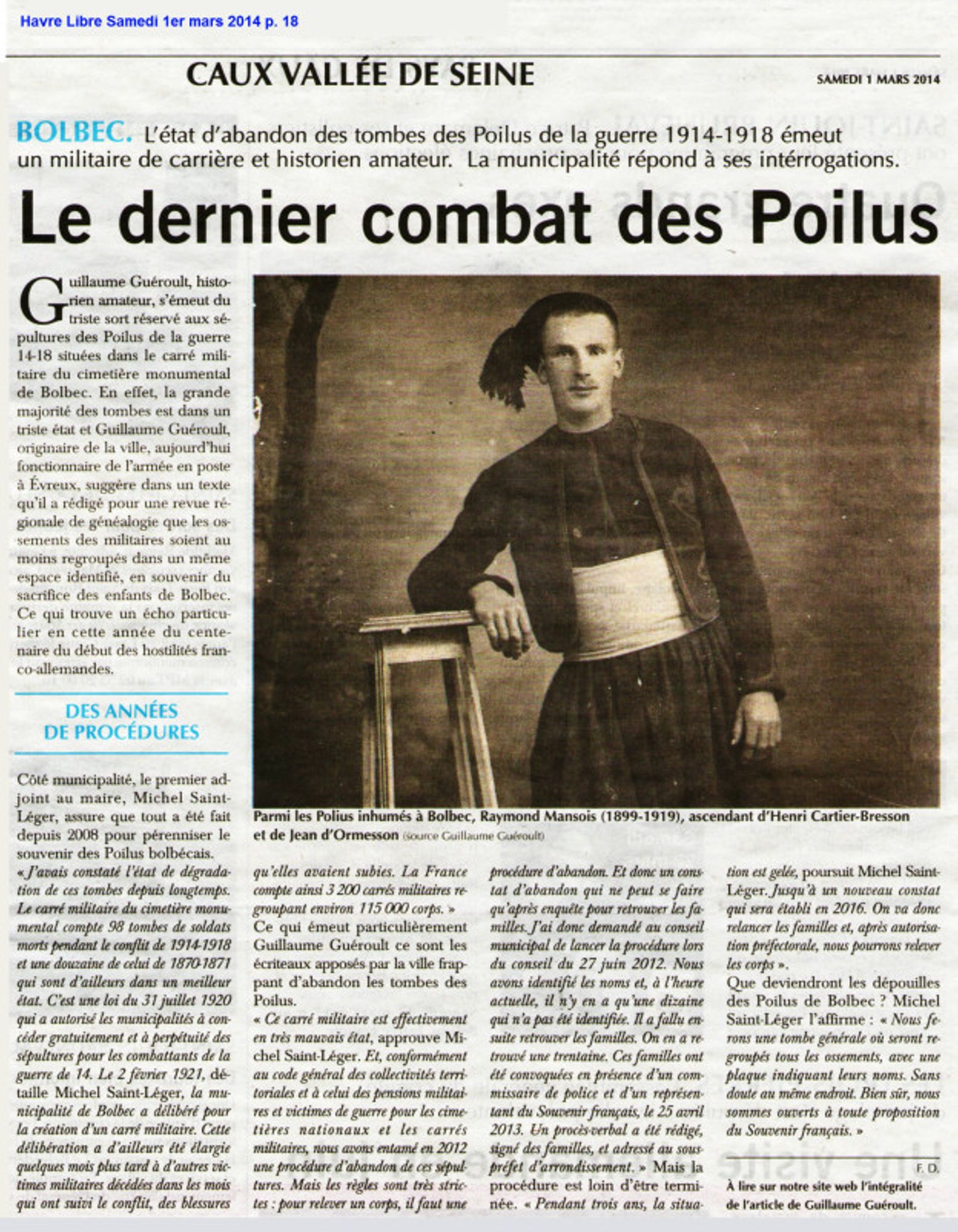 Recherche de descendants. MASSONNIER André à Bolbec (76)